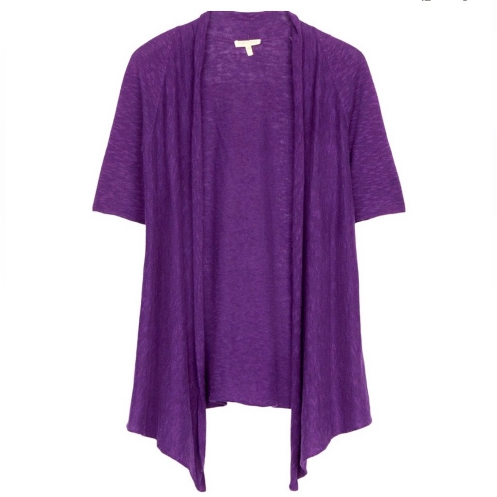 Eileen Fisher Linen Blend Cascading Open Front Cardigan Purple Lagenlook Small